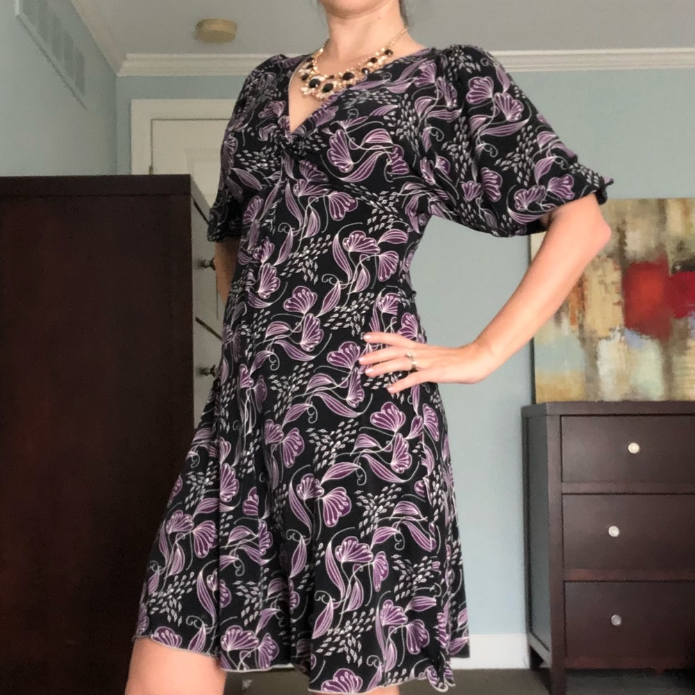 MAX STUDIO Purple black V-neck dress